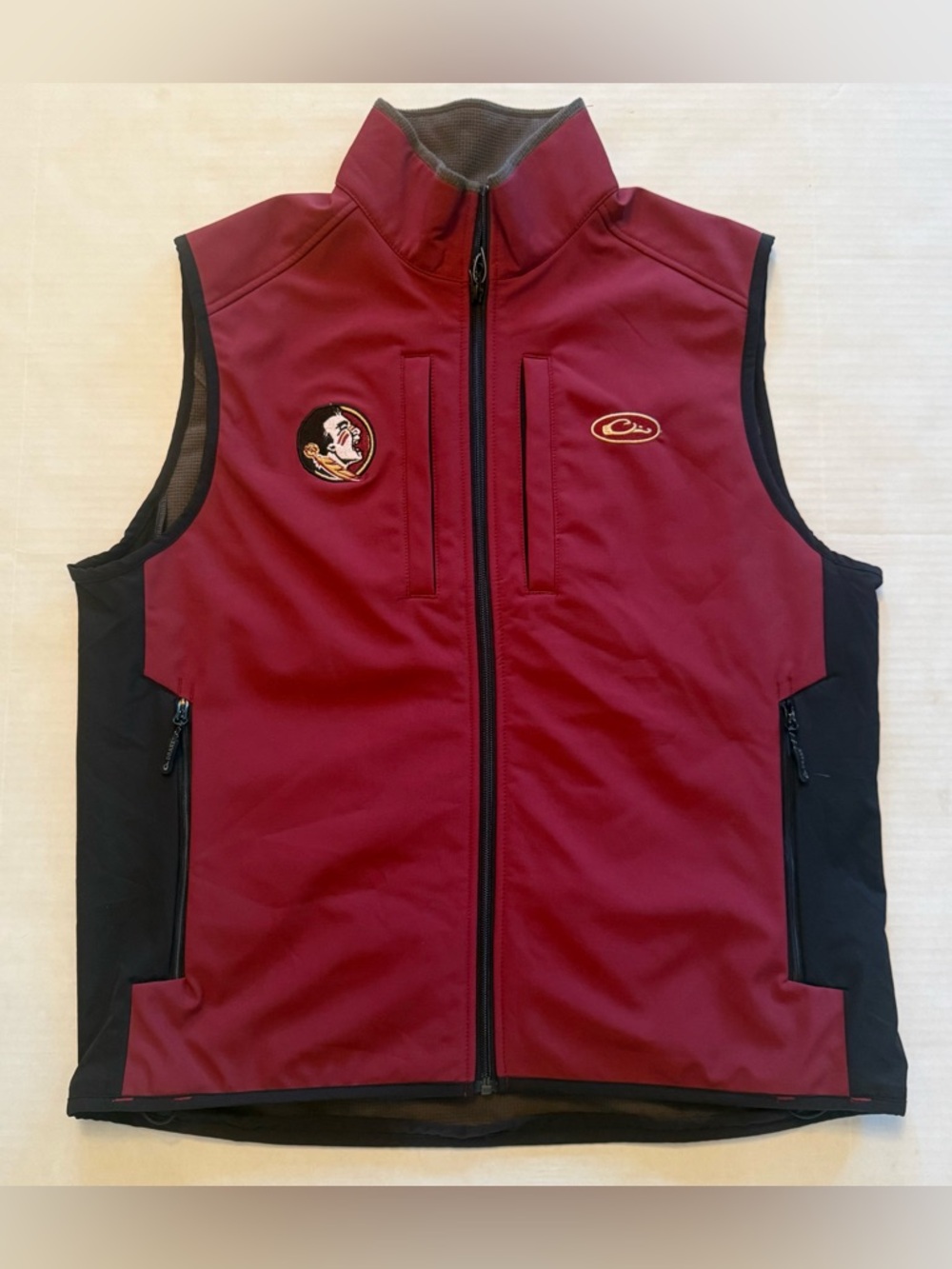 Drake Waterfowl FSU Seminoles Vest Mens M Garnet Red Softshell NWT Full Zip